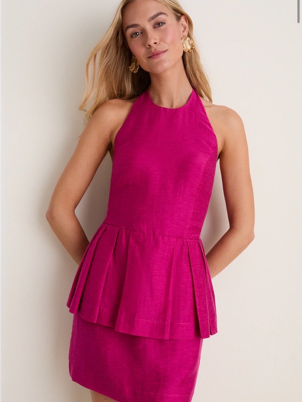Halter Peplum Mini Dress in Vibrant Fuchsia
